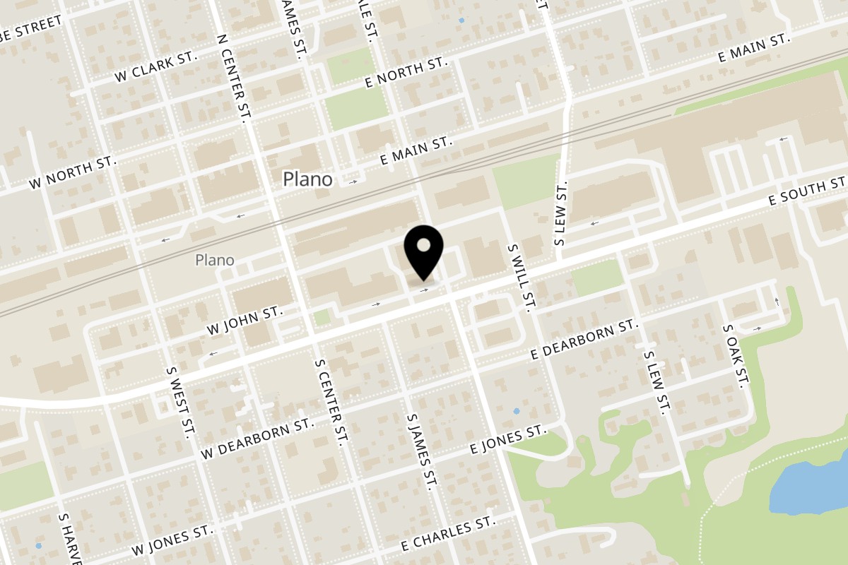 Map showing the location of Chick Fry on 133 E South St in Plano
